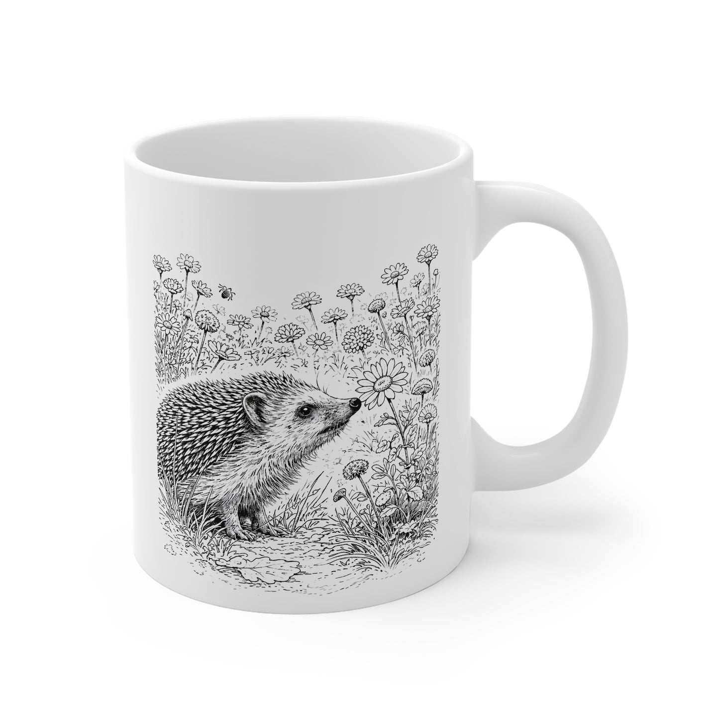 Hedgehog Wildflower Mug – Wildlife Illustration by L.A. Brown