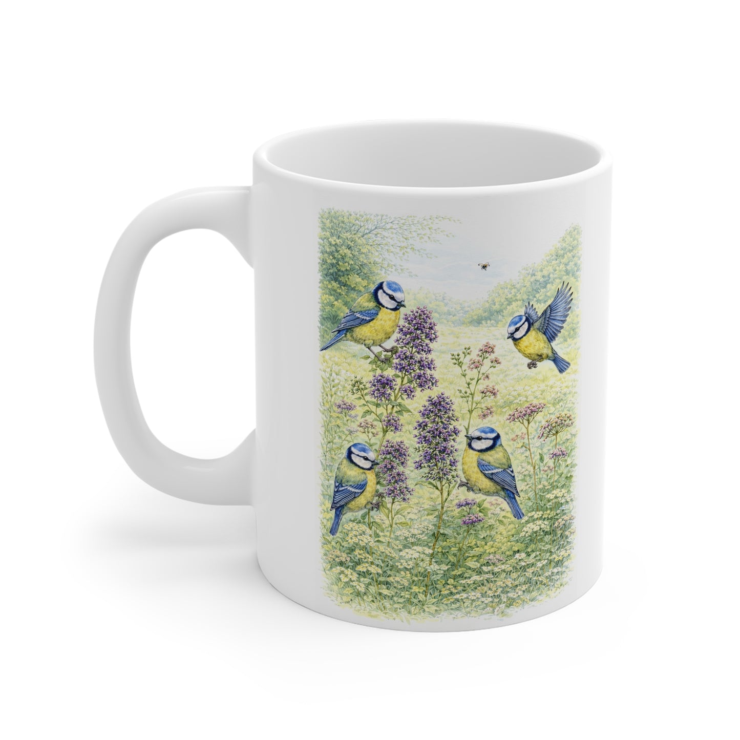 Blue Tit Wildlife Mug – Bird Illustration by L.A. Brown