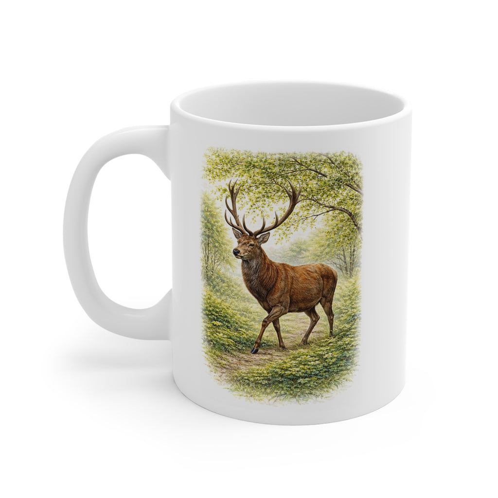Deer Stag Mug Wildlife Ceramic 11oz Grayscale