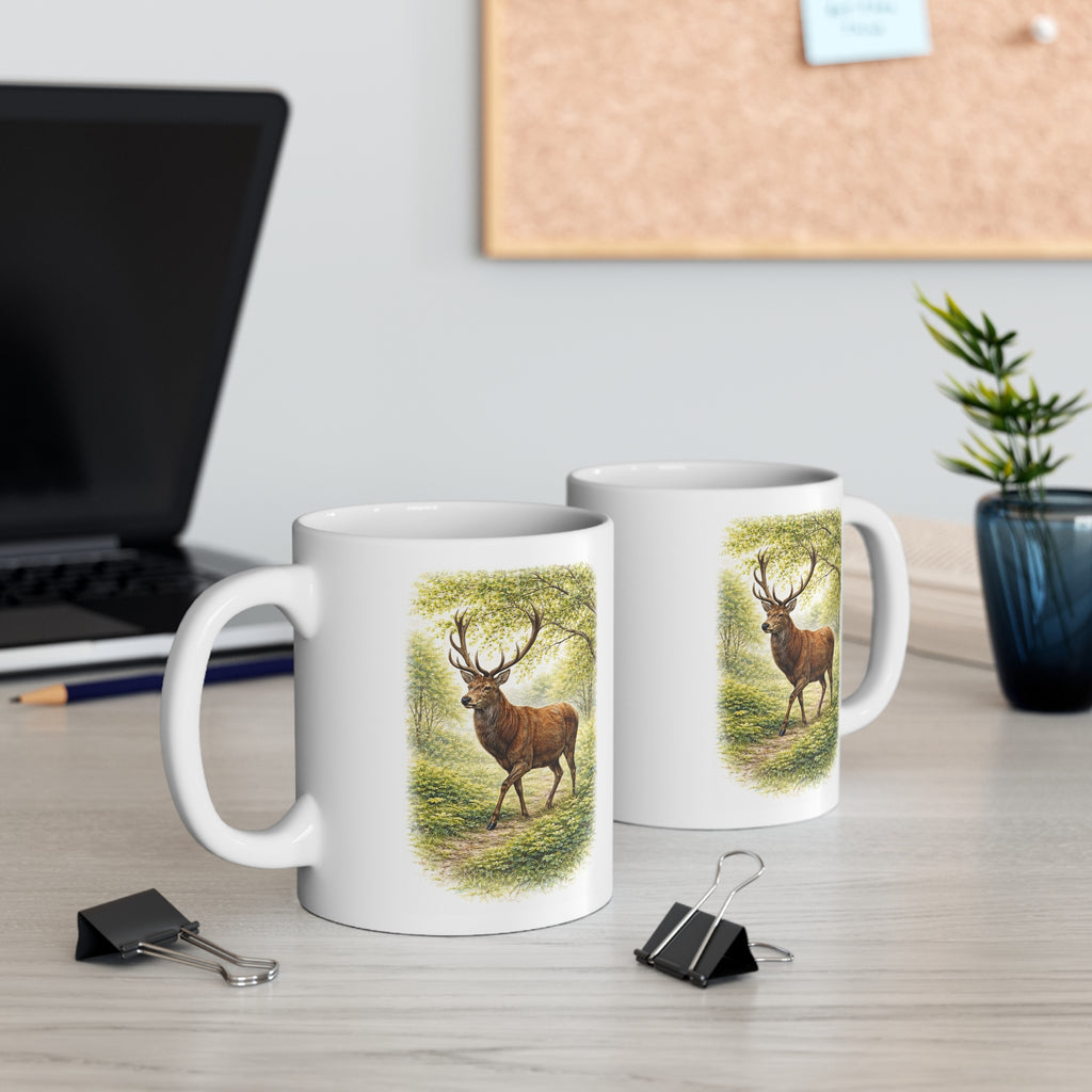 Deer Stag Mug Wildlife Ceramic 11oz Grayscale