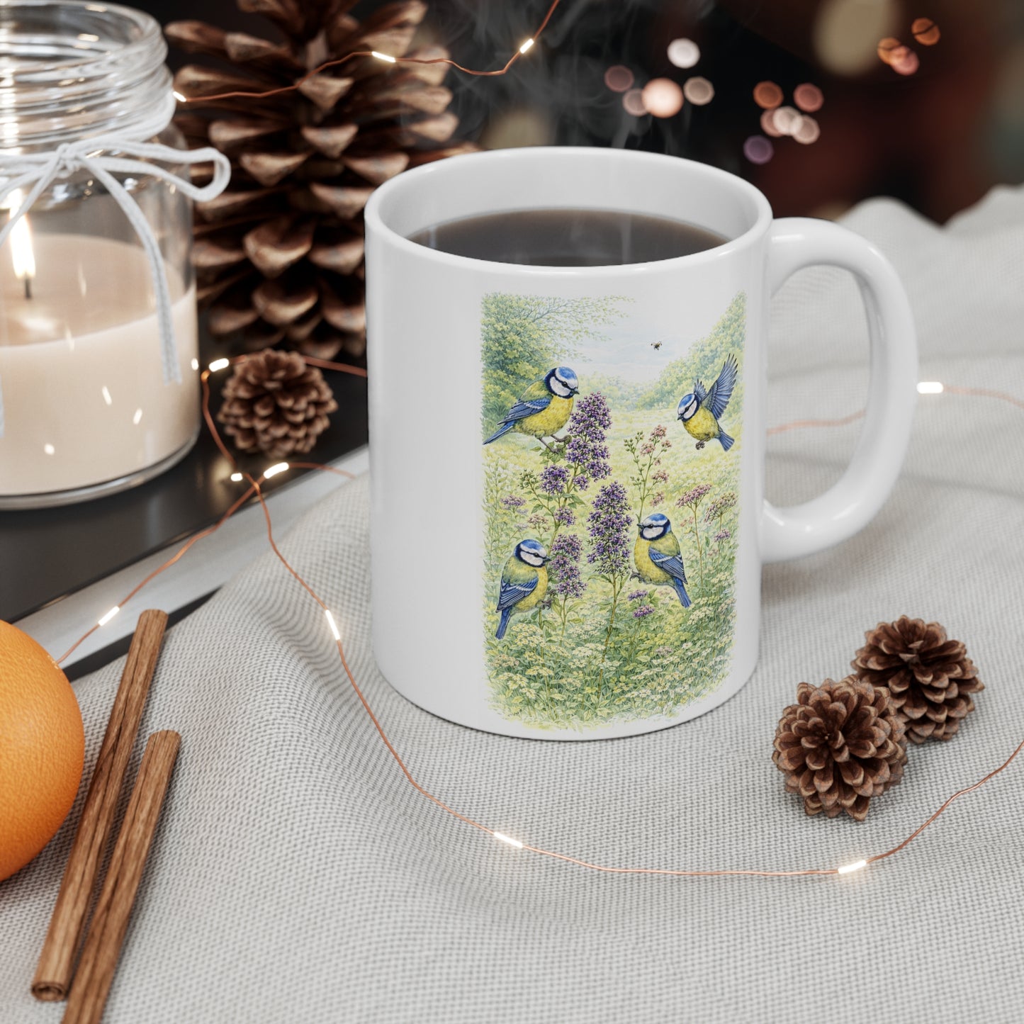 Blue Tit Wildlife Mug – Bird Illustration by L.A. Brown