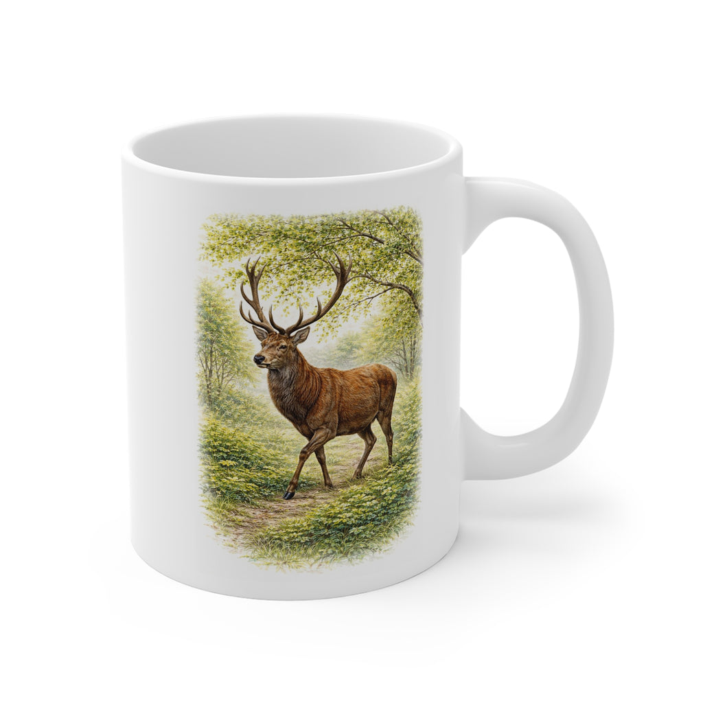 Deer Stag Mug Wildlife Ceramic 11oz Grayscale