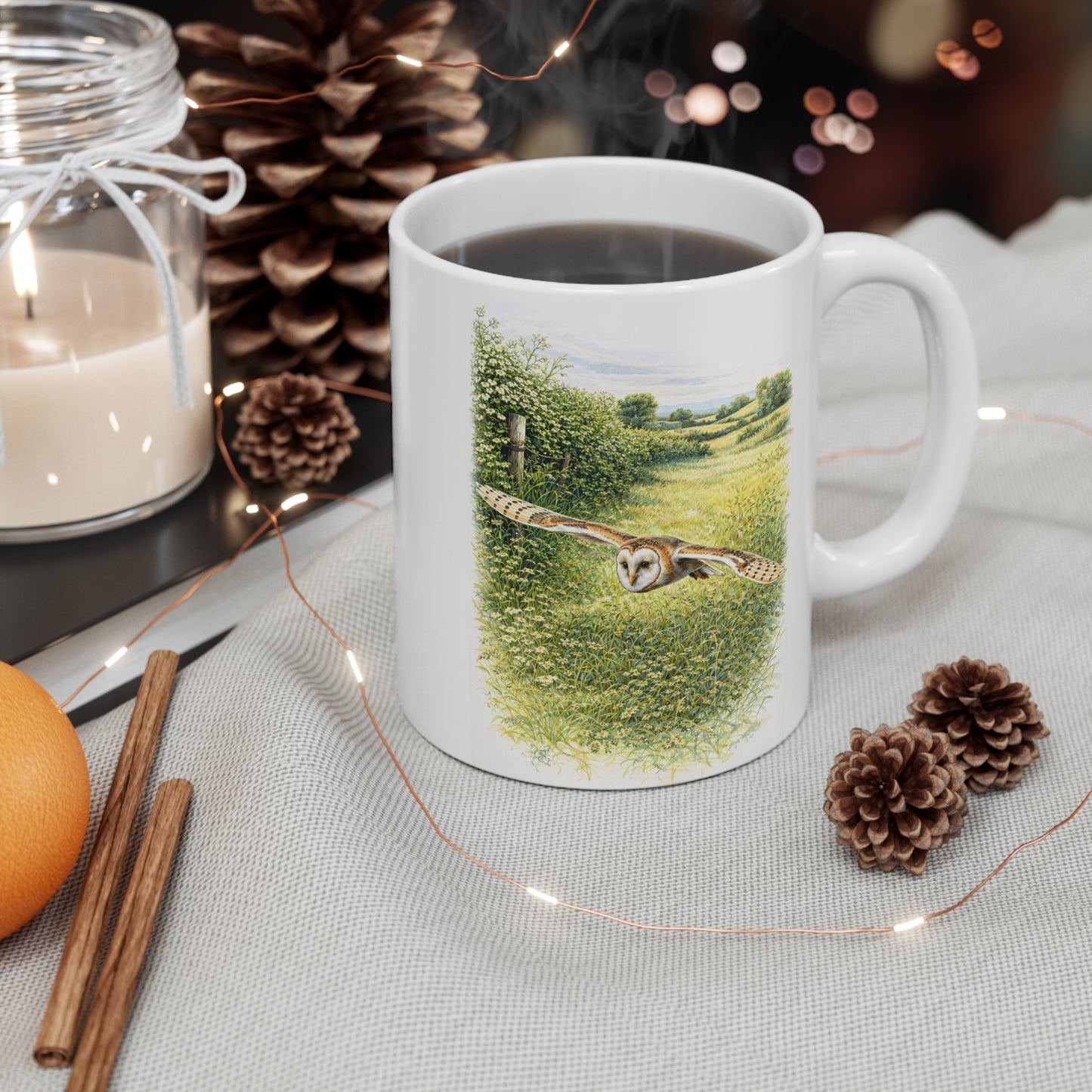 Barn Owl Wildlife Mug – Bird Illustration by L.A. Brown