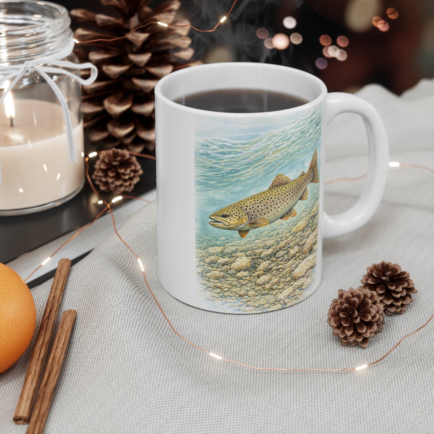 Brown Trout Wildlife Mug – Fishing Illustration by L.A. Brown