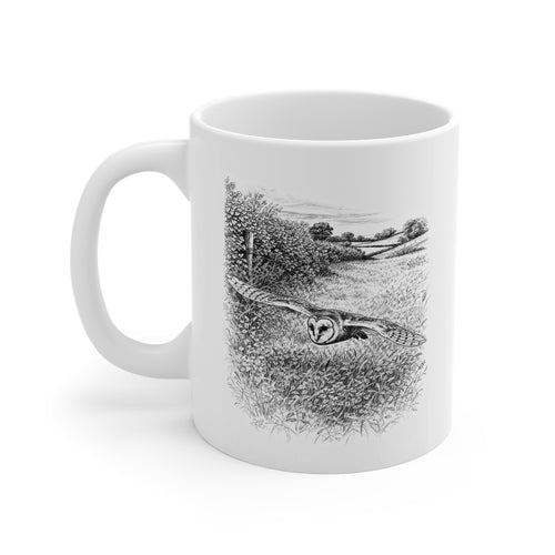 Barn Owl Mug Wildlife Ceramic 11oz Grayscale