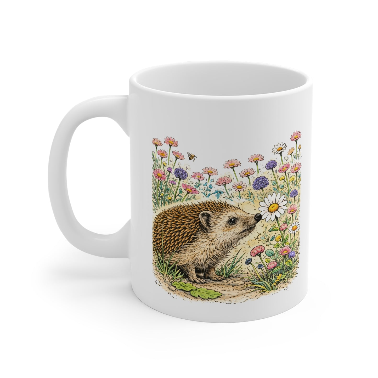 Hedgehog wildflower Mug Colour – Wildlife Design Ceramic Mug | Wildline Creations