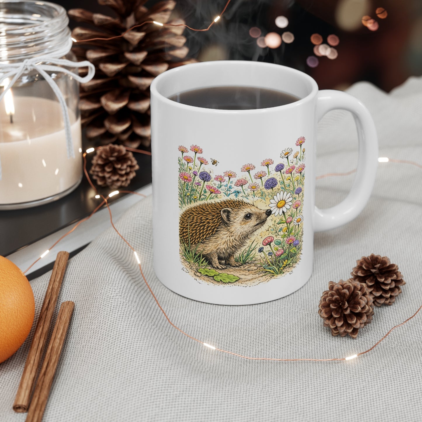 Hedgehog wildflower Mug Colour – Wildlife Design Ceramic Mug | Wildline Creations