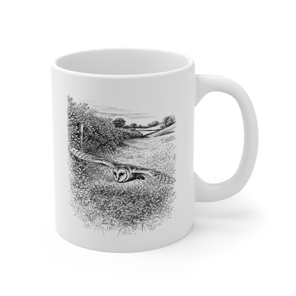 Barn Owl Mug Wildlife Ceramic 11oz Grayscale
