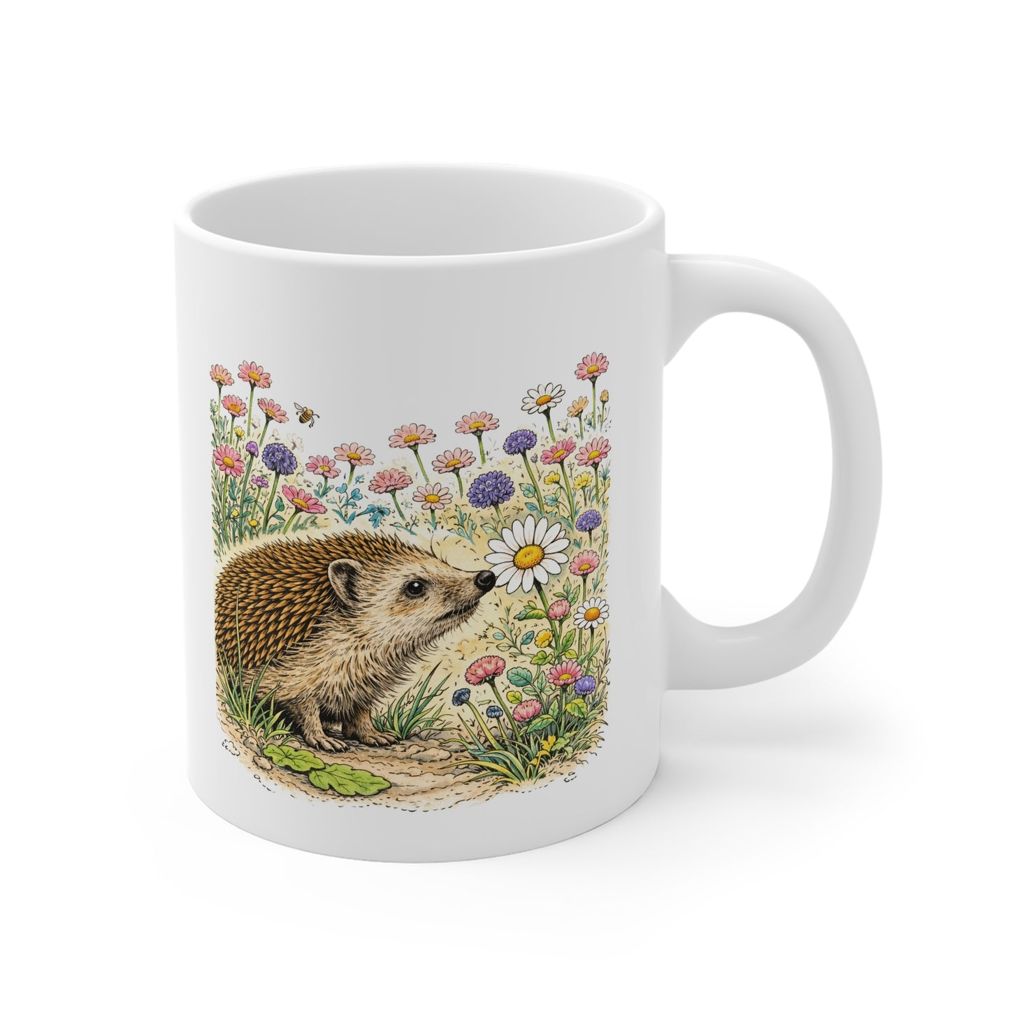Hedgehog wildflower Mug Colour – Wildlife Design Ceramic Mug | Wildline Creations