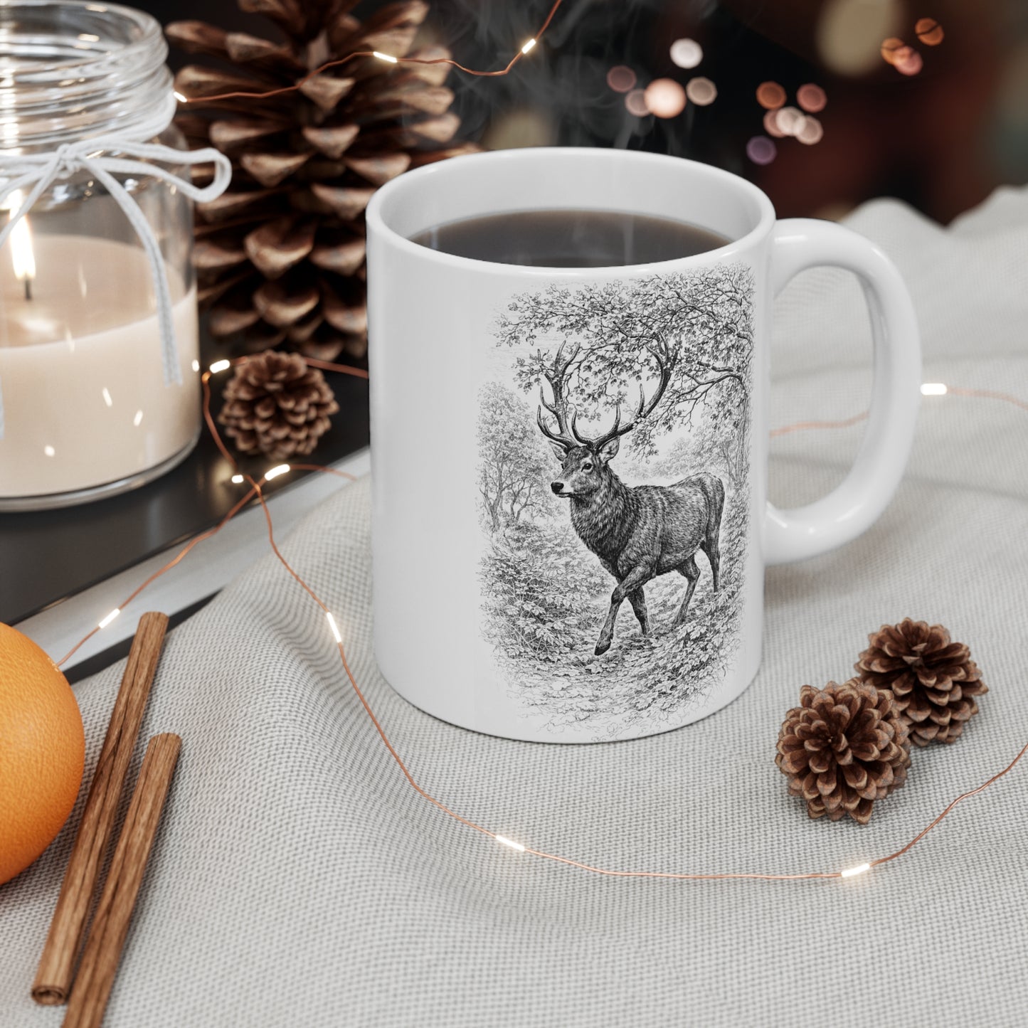 Deer Stag Wildlife Mug – Nature Illustration by L.A. Brown