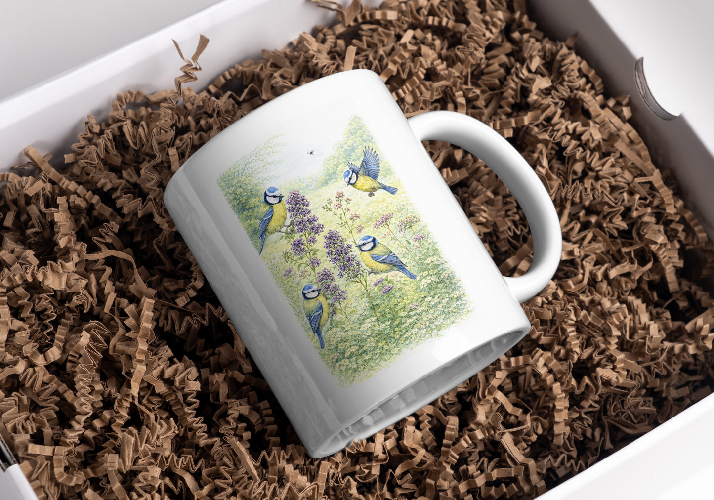 Blue Tit Wildlife Mug – Bird Illustration by L.A. Brown
