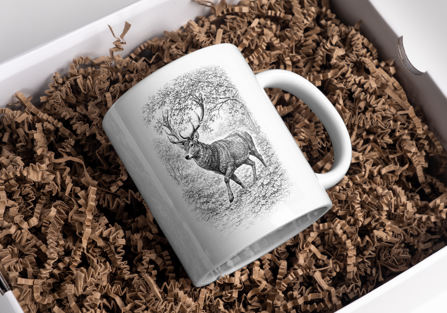 Deer Stag Wildlife Mug – Nature Illustration by L.A. Brown