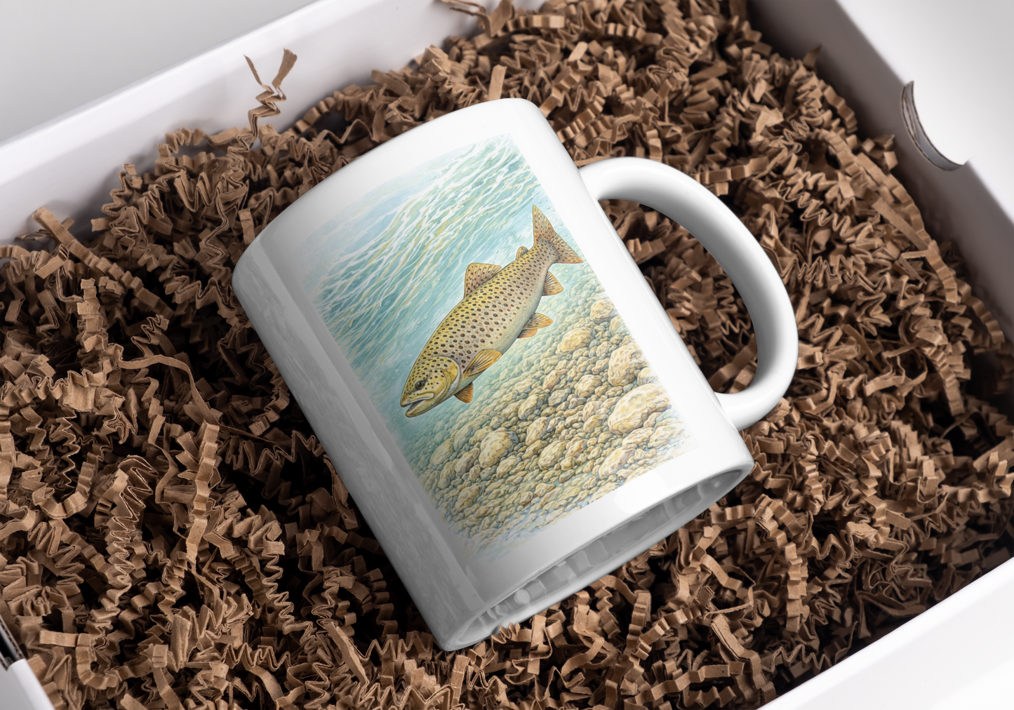 Brown Trout Wildlife Mug – Fishing Illustration by L.A. Brown